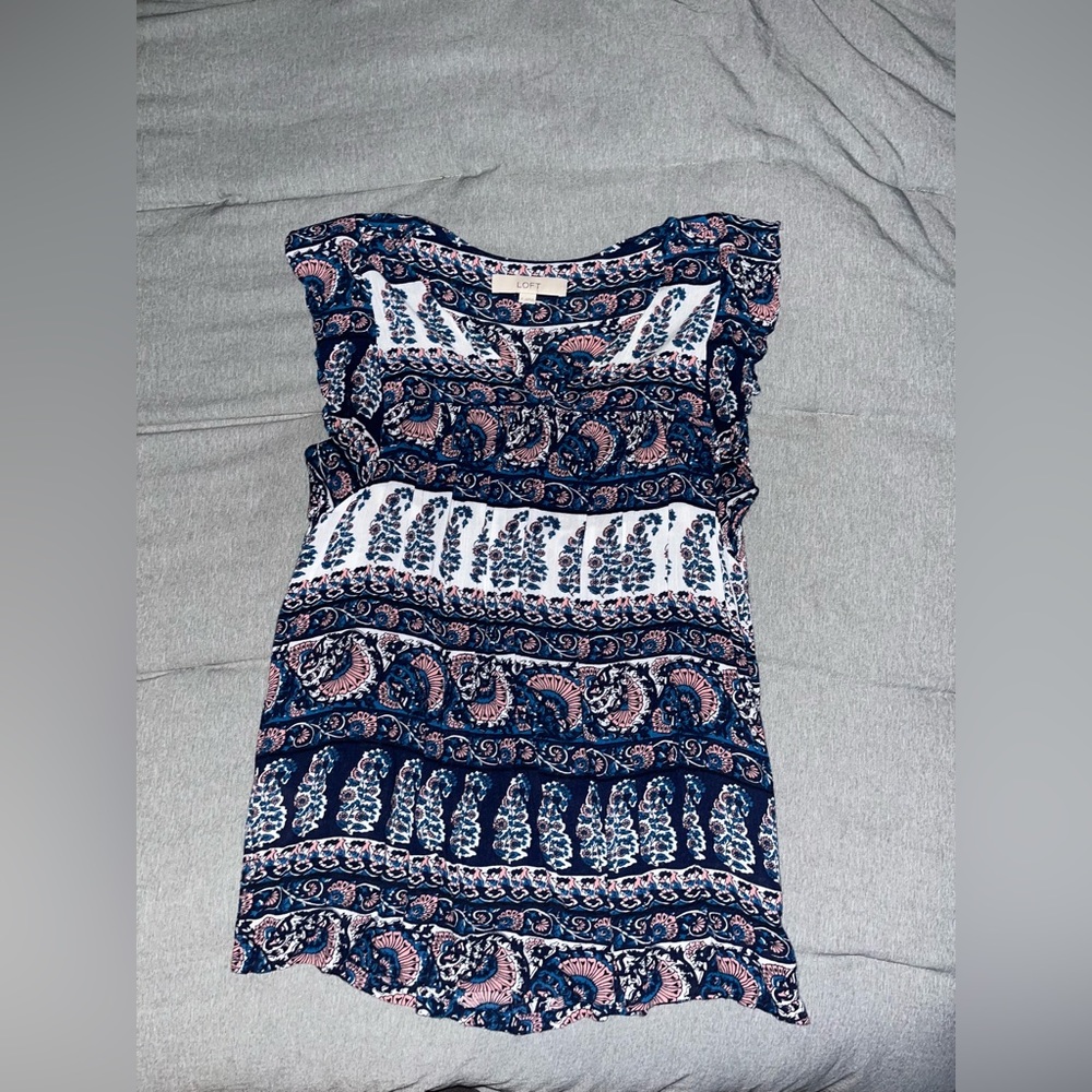Loft Small Floral Top Blouse Shirt Shortsleeve
